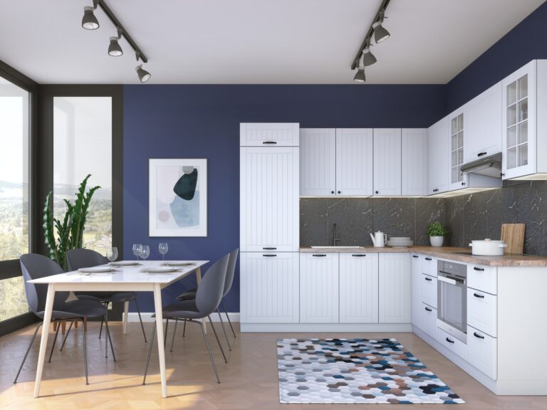 Meble Kuchenne Lora Biały Kolor + Blat Dąb Wiekowy