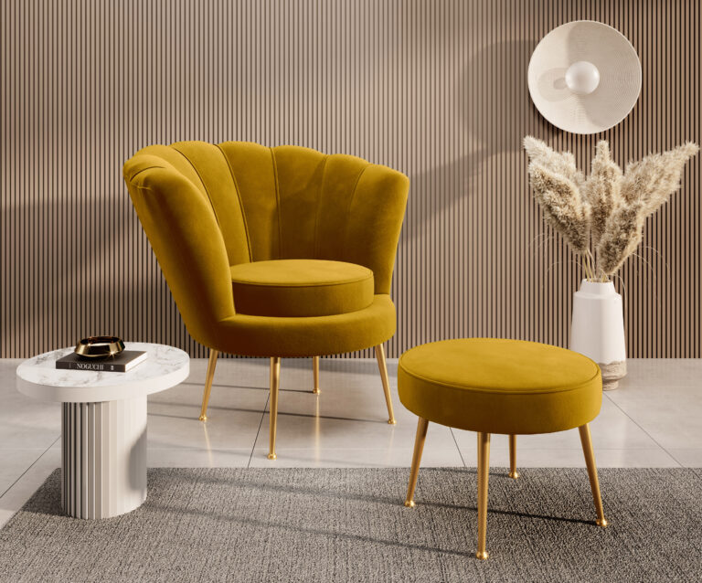 Fotel Shell Muszelka Glamour + Podnóżek Tkanina Magic Velvet - Asterix