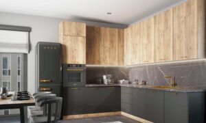 Meble Szafki Kuchenne Martyna Lakier Szary Mat/Halifax Naturalny - Layman