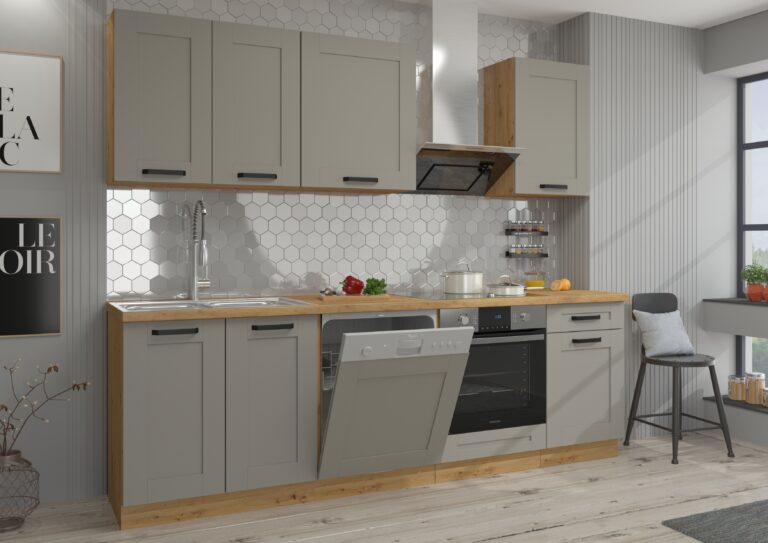Meble Szafki Kuchenne W Stylu Skandynawskim Luna Ramka Clay Grey/ Dąb Artisan 250 cm - Lempert