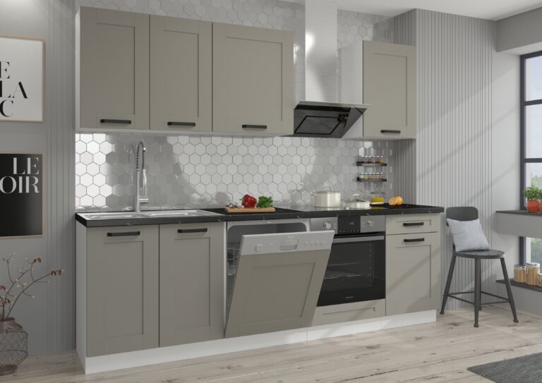 Meble Szafki Kuchenne W Stylu Skandynawskim Luna Ramka Clay Grey/ Biały 250 cm - Lempert