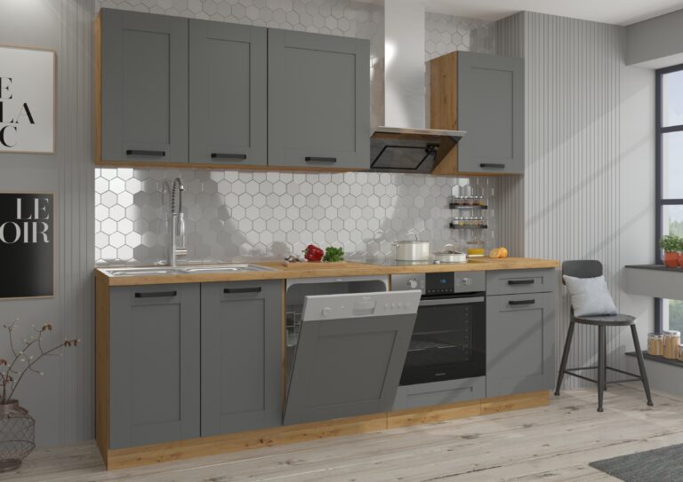 Meble Szafki Kuchenne W Stylu Skandynawskim Luna Ramka Dust Grey/ Dąb Artisan 250 cm - Lempert