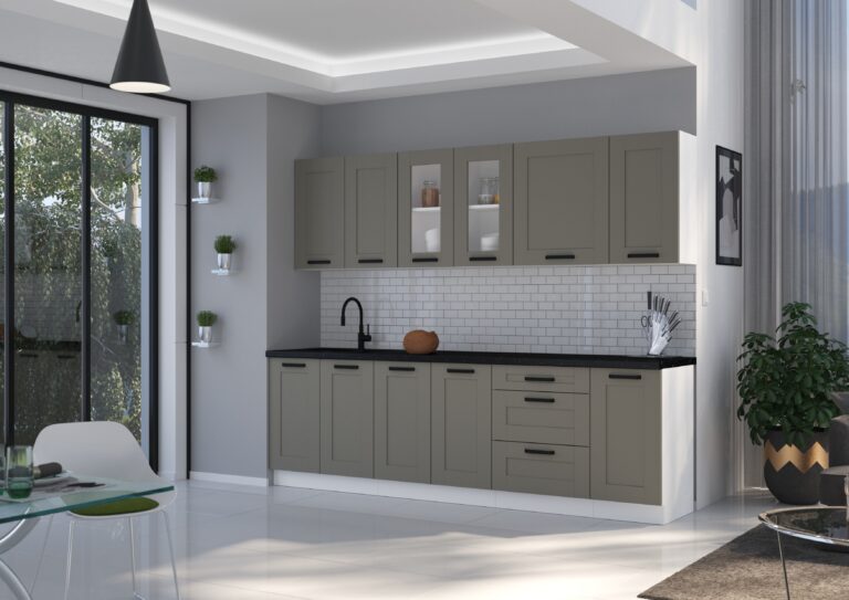 Meble Szafki Kuchenne W Stylu Skandynawskim Luna Ramka Clay Grey / Biały 260 cm - Lempert