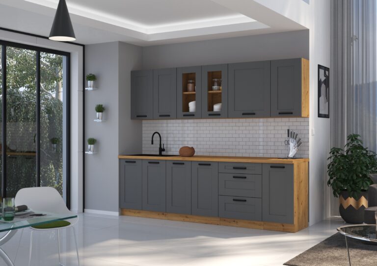 Meble Szafki Kuchenne W Stylu Skandynawskim Luna Ramka Dust Grey / Dąb Artisan 260 cm - Lempert