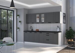 Meble Szafki Kuchenne W Stylu Skandynawskim Luna Ramka Dust Grey / Biały 260 cm - Lempert