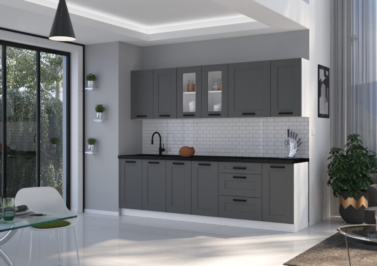 Meble Szafki Kuchenne W Stylu Skandynawskim Luna Ramka Dust Grey / Biały 260 cm - Lempert
