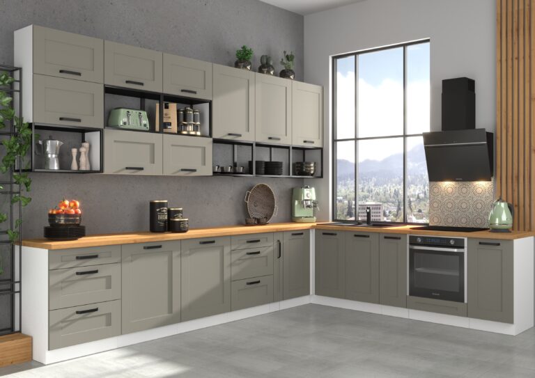 Meble Szafki Kuchenne Luna Ramka Clay Grey White + Półki Loft