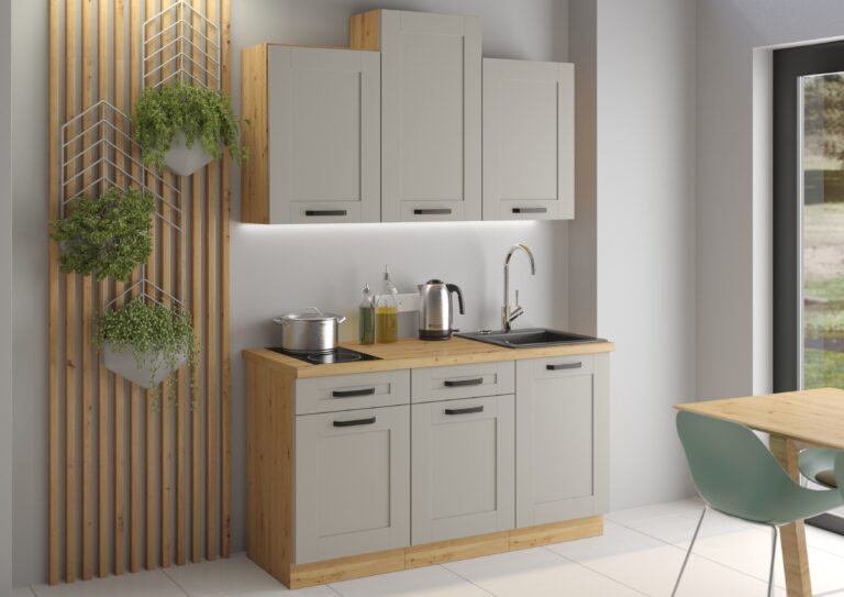 Meble Szafki Kuchenne W Stylu Skandynawskim Luna 150 cm Ramka Clay Grey/ Dąb Artisan - Lempert