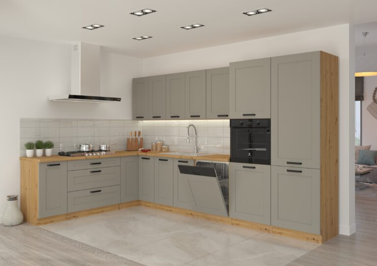 Meble Szafki Kuchenne Luna W Stylu Skandynawskim Ramka Clay Grey/ Dąb Artisan - Lempert