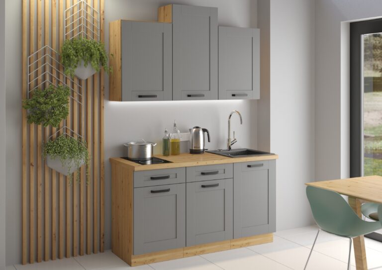 Meble Szafki Kuchenne W Stylu Skandynawskim Luna 150 cm Ramka Dust Grey/ Dąb Artisan - Lempert