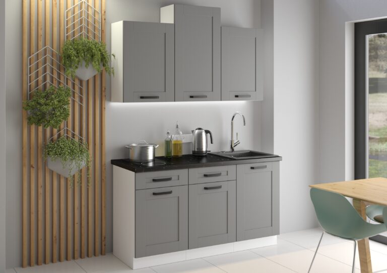 Meble Szafki Kuchenne W Stylu Skandynawskim Luna 150 cm Ramka Dust Grey/ Biały - Lempert