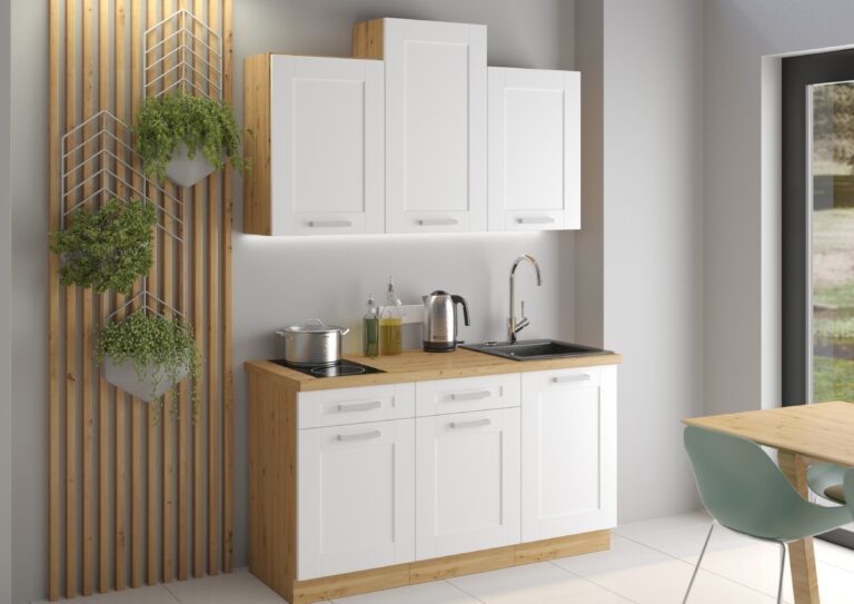 Meble Szafki Kuchenne W Stylu Skandynawskim Luna 150 cm Ramka Biały/ Dąb Artisan - Lempert