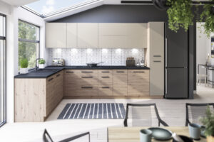 Meble Szafki Kuchenne Langen Beż Mat/Dąb Artisan Zestaw Narożny  - Gała