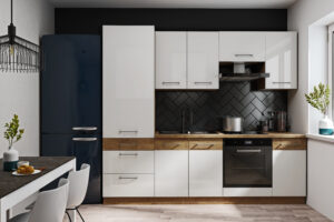 Meble Szafki Kuchenne Vigo Biały Połysk/Dąb Lancelot 240 cm - Lempert