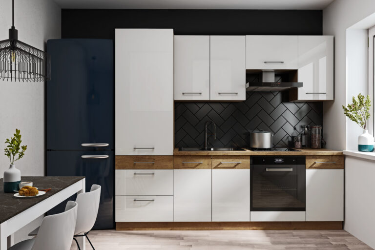 Meble Szafki Kuchenne Vigo Biały Połysk/Dąb Lancelot 240 cm - Lempert