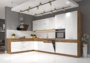 Meble Szafki Kuchenne Vigo Biały Połysk/Dąb Lancelot Zestaw Narożny - Lempert