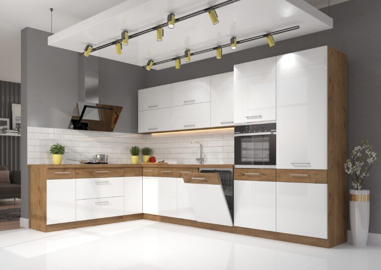 Meble Szafki Kuchenne Vigo Biały Połysk/Dąb Lancelot Zestaw Narożny - Lempert