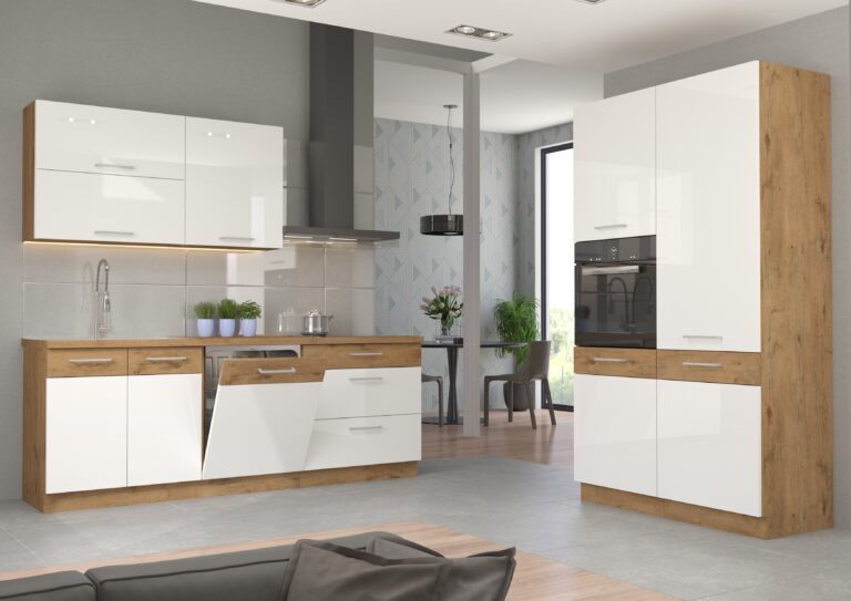 Meble Szafki Kuchenne Vigo Biały Połysk/Dąb Lancelot - Lempert