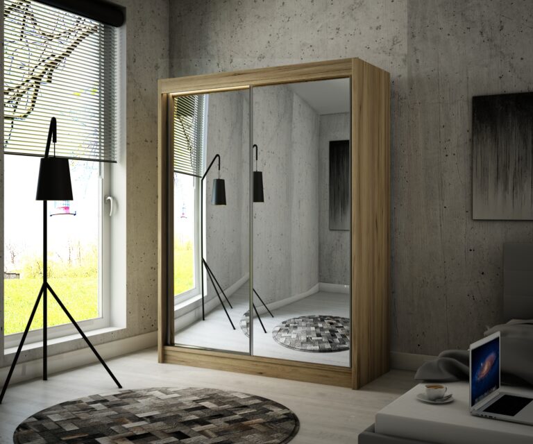 Szafa Przesuwna Homa Lustro 200 cm Dąb Craft Złoty - Arton