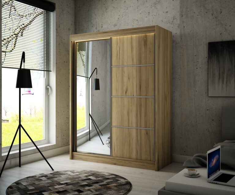 Szafa Przesuwna Pako Lustro 120 cm Dąb Craft Złoty - Arton