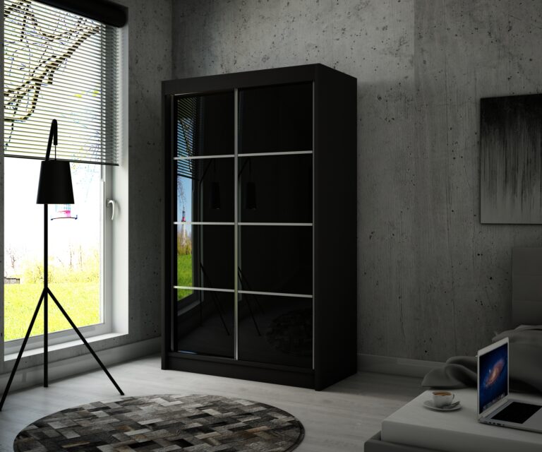 Szafa Przesuwna Peak III 120 cm Szpros Czarny/Lakobel Czarny - Arton