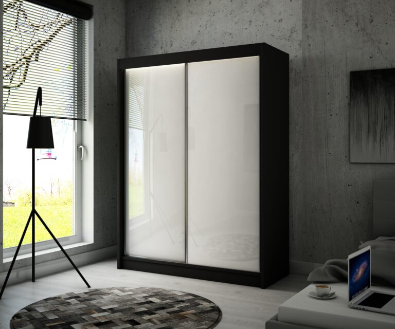 Szafa Przesuwna Peak 120 cm Czarny/Lakobel Biały - Arton