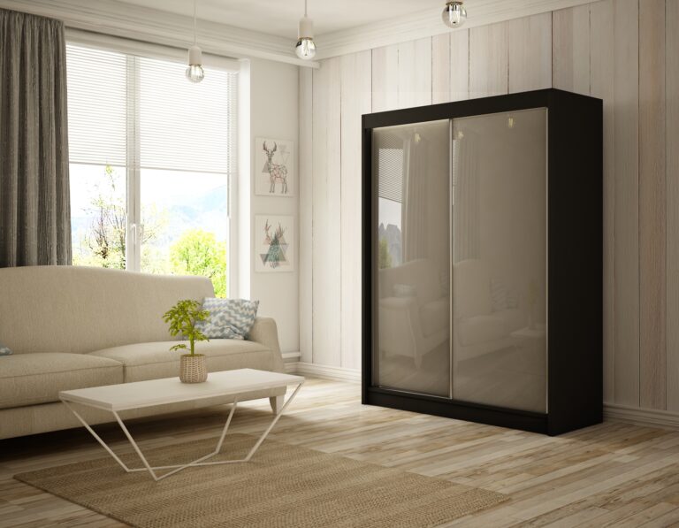 Szafa Przesuwna Peak 150 cm Czarny /Lakobel Szary - Arton