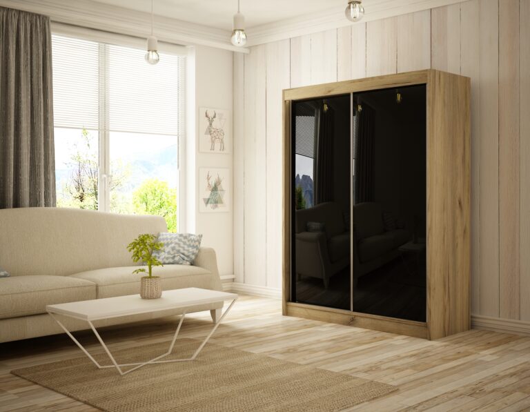 Szafa Przesuwna Peak 150 cm Dąb Craft Złoty /Lakobel Czarny - Arton