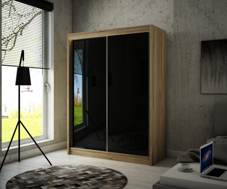 Szafa Przesuwna Peak 120 cm Dąb Craft Złoty/Lakobel Czarny - Arton