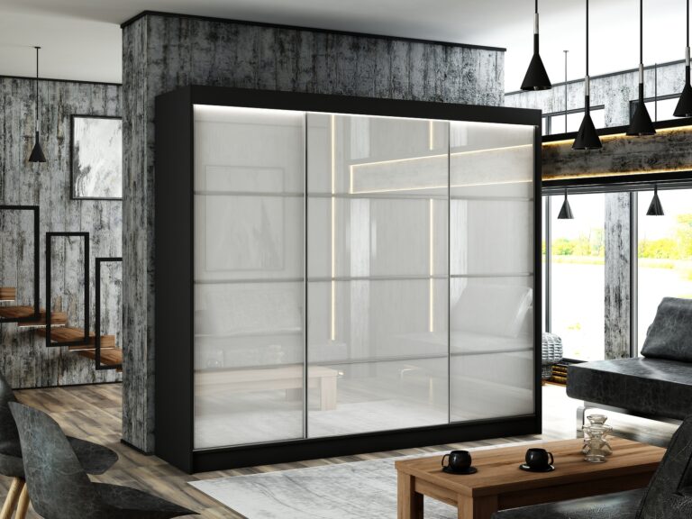 Szafa Przesuwna Peak III 250 cm Szpros Czarny/Lakobel Biały - Arton