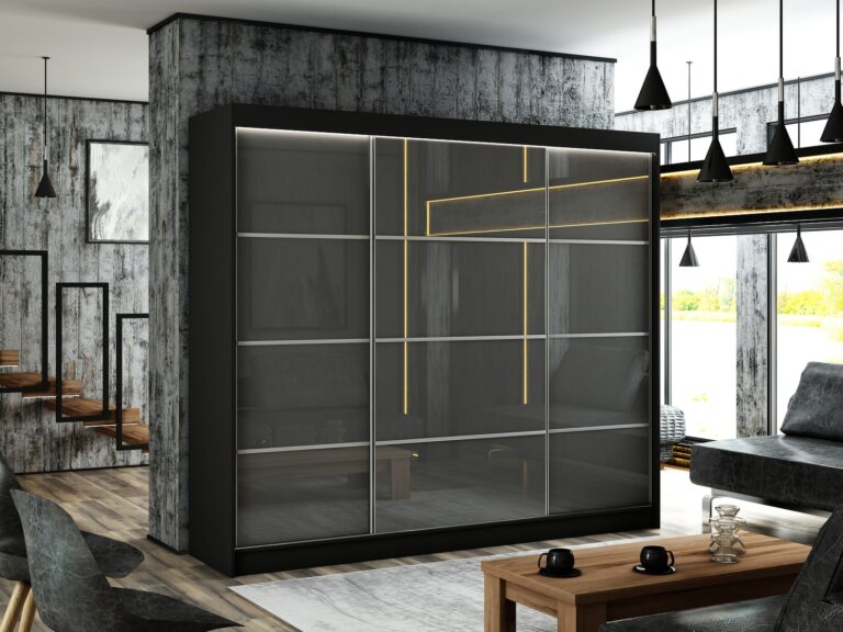 Szafa Przesuwna Peak III 250 cm Szpros Czarny/Lakobel Szary - Arton