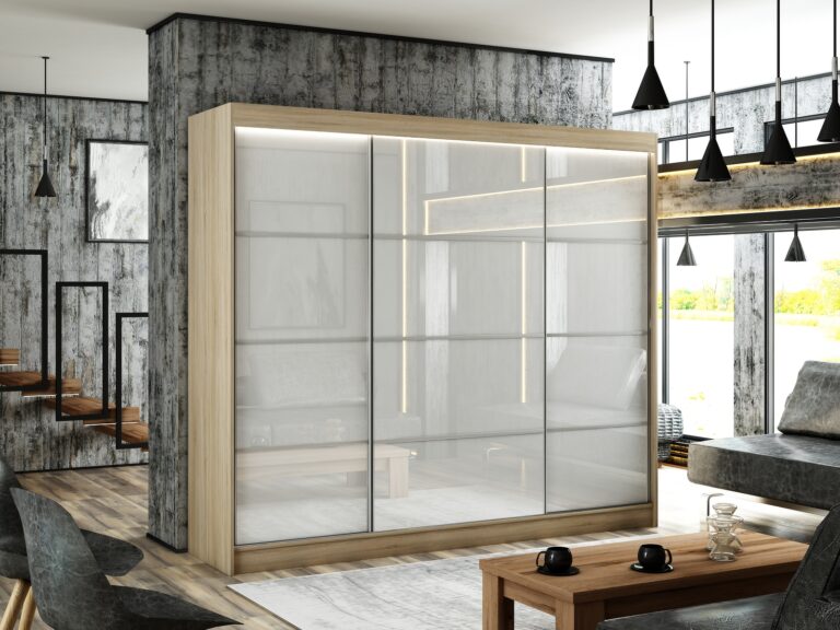 Szafa Przesuwna Peak III 250 cm Szpros Dąb Sonoma/Lakobel Biały - Arton