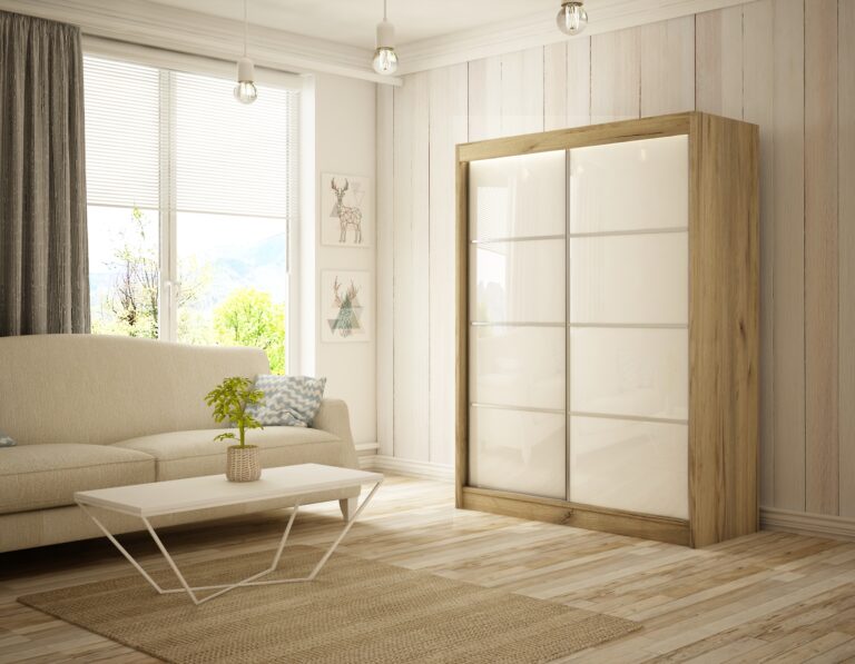 Szafa Przesuwna Peak III 150 cm Szpros Dąb Craft Złoty/Lakobel Biały - Arton