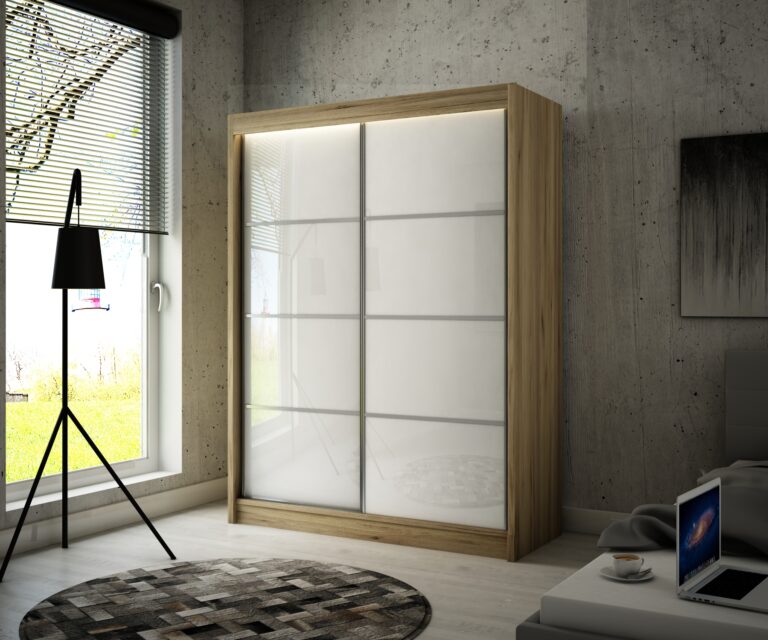 Szafa Przesuwna Peak III 120 cm Szpros Dąb Craft Złoty/Lakobel Biały - Arton