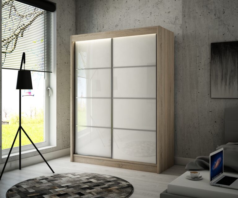 Szafa Przesuwna Peak III 120 cm Szpros Dąb Sonoma/Lakobel Biały - Arton