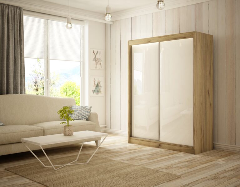 Szafa Przesuwna Peak 150 cm Dąb Craft Złoty /Lakobel Biały - Arton