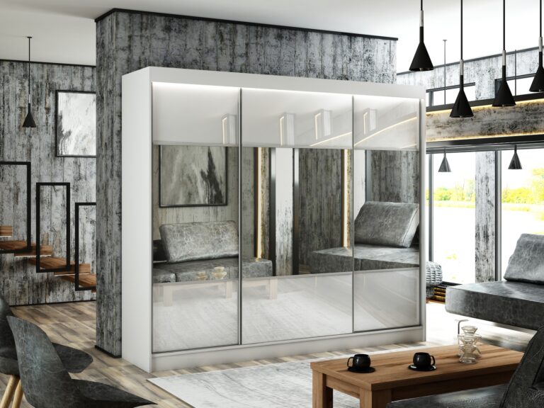 Szafa Przesuwna Rico 250 cm Lustro Biały/Lakobel Biały - Arton