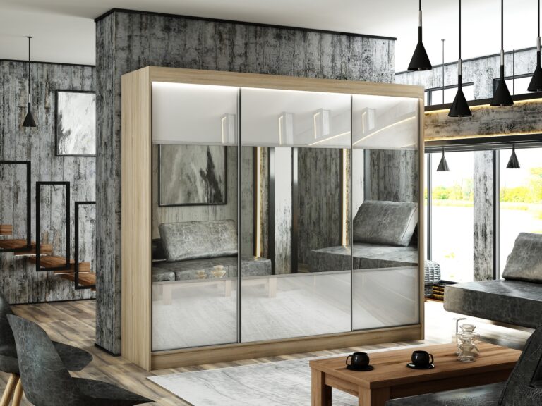 Szafa Przesuwna Rico 250 cm Lustro Dąb Sonoma/Lakobel Biały - Arton