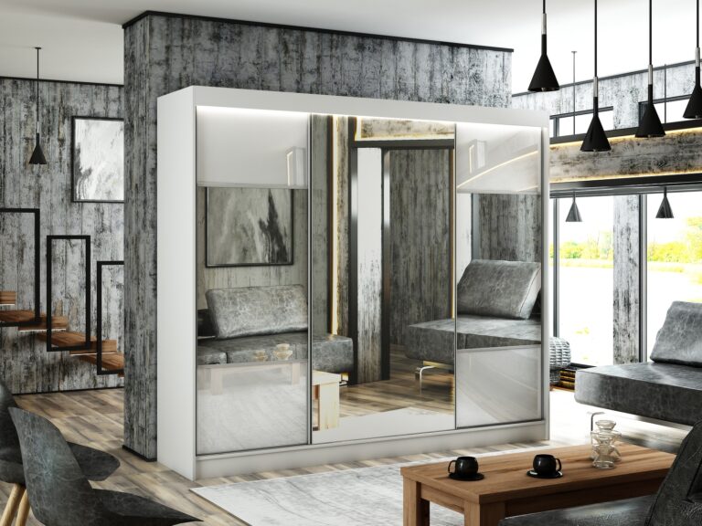 Szafa Przesuwna Rico 250 cm Lustro Duże Biały/Lakobel Biały - Arton