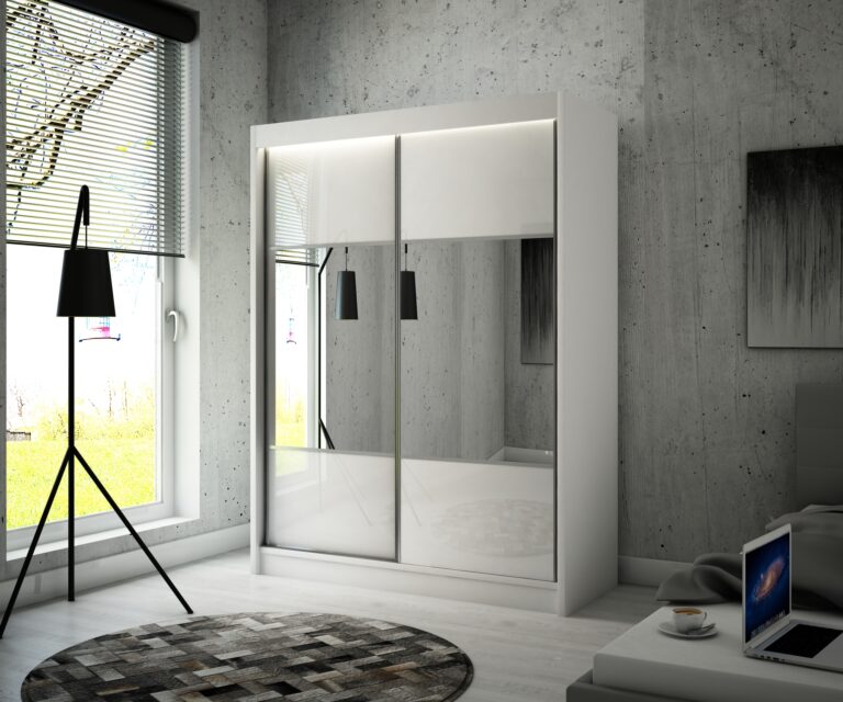 Szafa Przesuwna Rico 200 cm Lustro Biały/Lakobel Biały - Arton