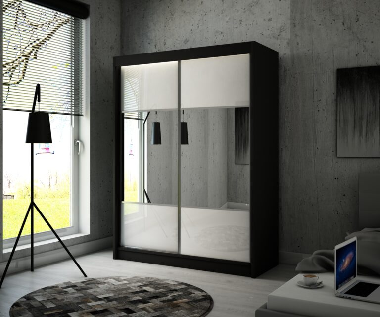 Szafa Przesuwna Rico 200 cm Lustro Czarny/Lakobel Biały - Arton