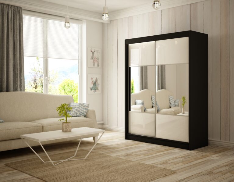 Szafa Przesuwna Rico 150 cm Lustro Czarny/Lakobel Biały - Arton