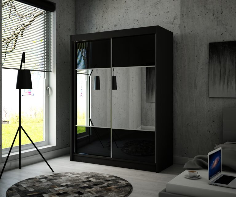 Szafa Przesuwna Rico 200 cm Lustro Czarny/Lakobel Czarny - Arton