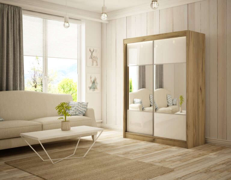 Szafa Przesuwna Rico 150 cm Lustro Dąb Craft Złoty/Lakobel Biały - Arton