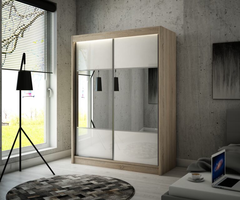 Szafa Przesuwna Rico 200 cm Lustro Dąb Sonoma/Lakobel Biały - Arton