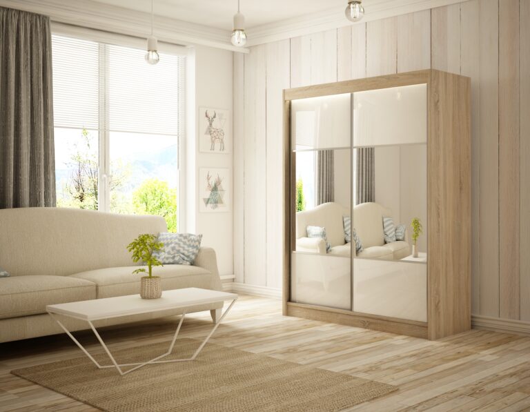 Szafa Przesuwna Rico 150 cm Lustro Dąb Sonoma/Lakobel Biały - Arton