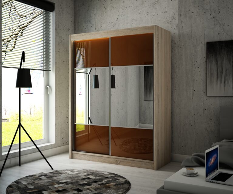 Szafa Przesuwna Rico 200 cm Lustro Dąb Sonoma/Lakobel Czekoladowy - Arton