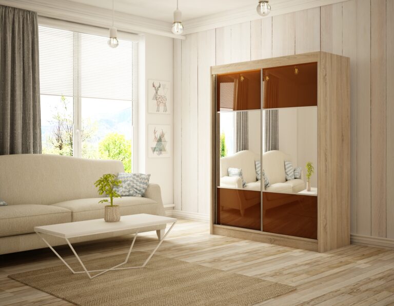 Szafa Przesuwna Rico 150 cm Lustro Dąb Sonoma/Lakobel Czekoladowy - Arton