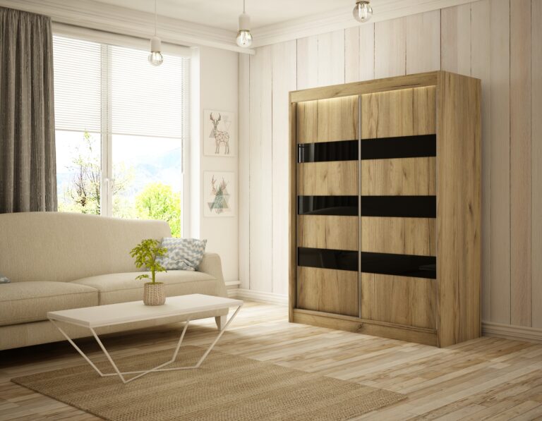 Szafa Przesuwna Solit 150 cm Dąb Craft Złoty/Lakobel Czarny - Arton