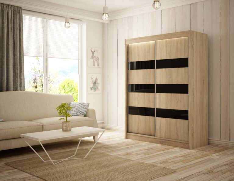 Szafa Przesuwna Solit 120 cm Dąb Sonoma/Lakobel Czarny - Arton